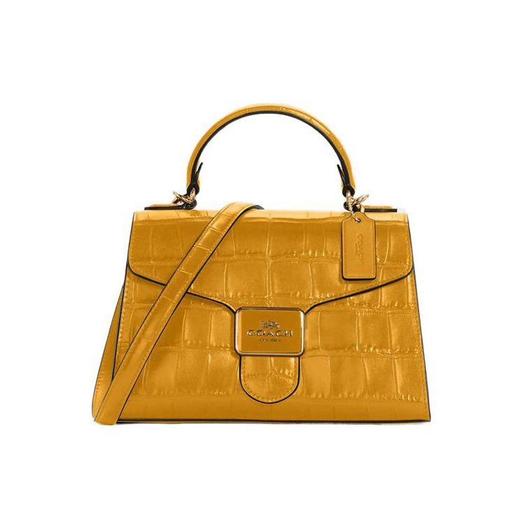 Coach Pepper 23 Classic Fashion Crocodile Pattern Magnetic Closure Leather Handbag Women handbags Yellow C5630-IMLQT