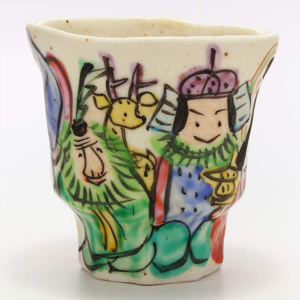 Mino Ware Teacup by Wada Hitori, Overglaze Design with Seven Lucky Gods, Gift Boxed, 105-0032