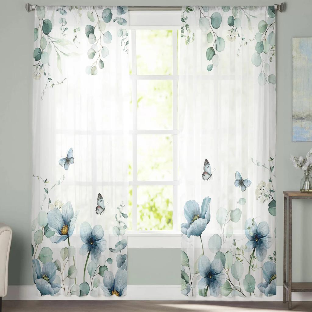 Eukalyptus Tulpe Schmetterling Blume Gänseblümchen Blatt Gardinen Schlafzimmer Wohnzimmer Voile Fenstervorhänge Tüllvorhänge Kinderzimmer