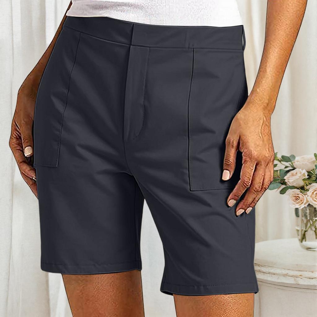Women's Casual Mid-Length Shorts with Semi-Elastic Waistband and Front Pockets Suitable for Everyday Wear and Outdoor Activities