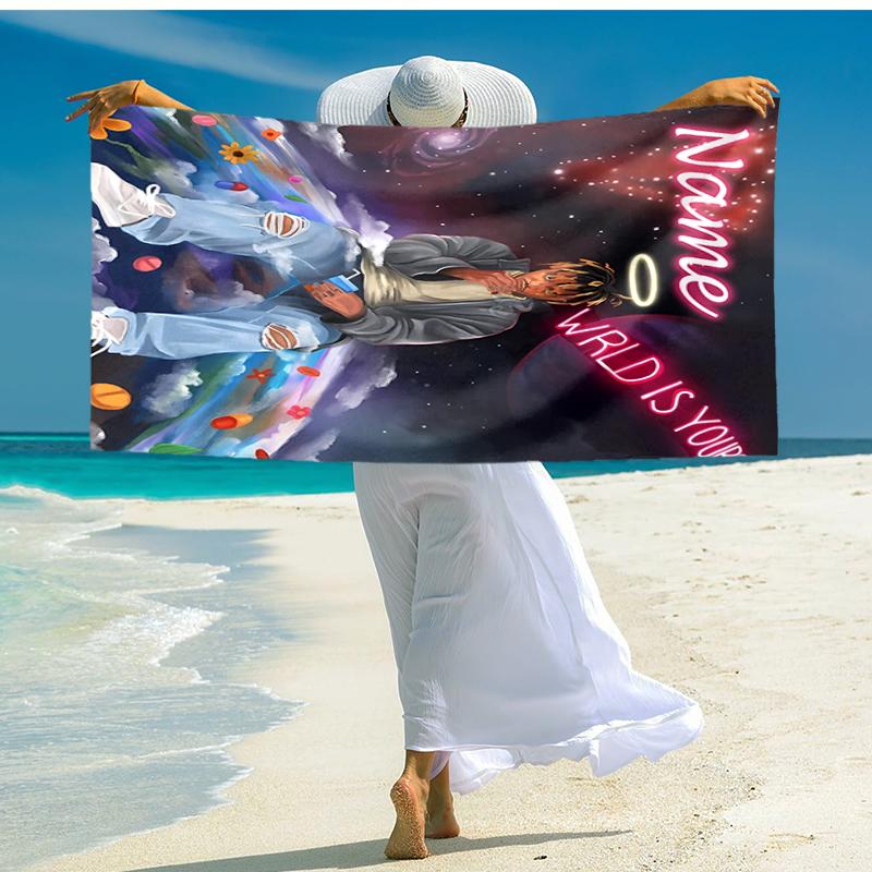 Personalized customized proof beach towel with Juice WRLD pattern - soft, absorbent,quick-drying,perfect swimming,camping&bathing