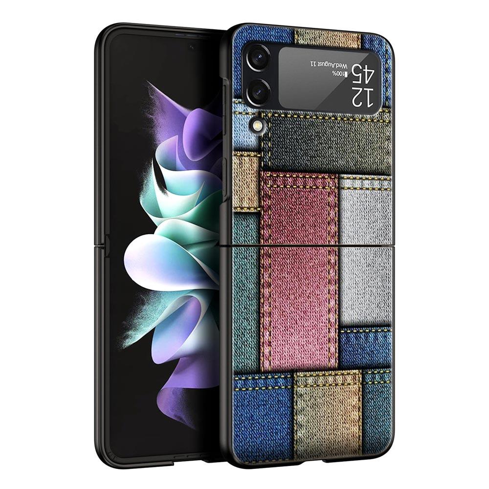 Leather Cloth Pattern Hard PC Phone Case For Samsung Galaxy Z Flip 7 6 5 4 Black Cover For Galaxy Z Flip 3 Foldable Fundas Shell