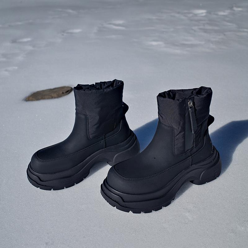 Krazing Pot Cow Leather Wool Blend Winter Round Toe Platform Snow Boots Zipper Women Casual Keep Warm Ankle Boots