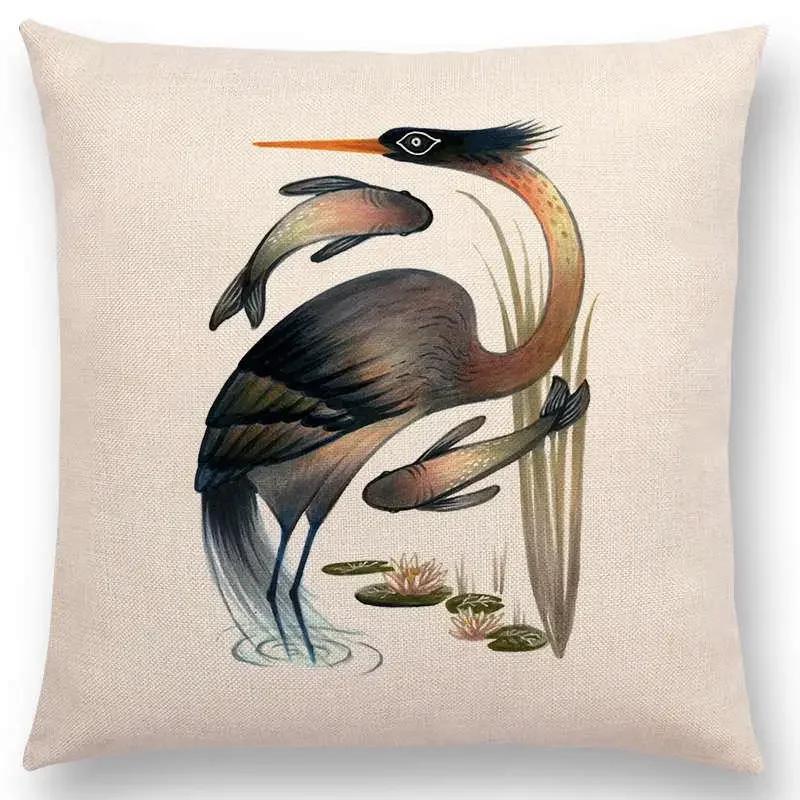 Retro Mystery Watercolor Art Totem Sofa Pillow Case Animals Deer Bear Bird Fish Fox Owl Snake Rabbit Heron Bee Cushion Cover