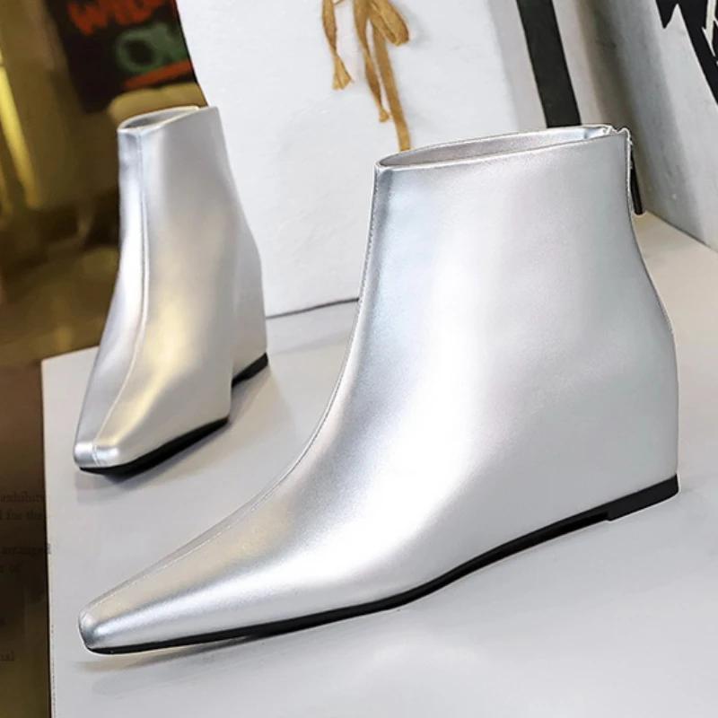 BIGTREE Autumn Winter Round Toe Ankle Boots Women Designer Zipper Wedges Heel Shoes Modern SHort Botas De Mujer