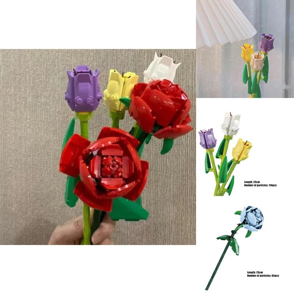 Rose Sunflower Tulip Building Blocks Toy Kids Gift Simulate Flowers Decor