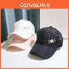 Mini Floral Mesh Baseball Cap With Rhinestones And Wide Brim For Summer Sunshade And Fashion