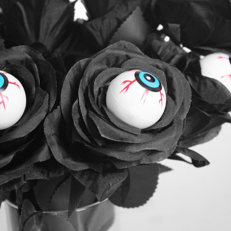 Black Eyeball Rose Artificial Flower – Single Stem Halloween Decoration with Multi-Color Options for Home Decor, Convenient