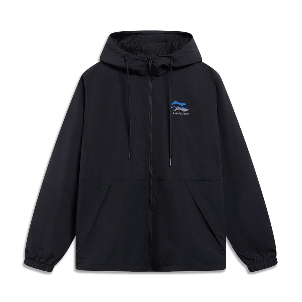 Li-Ning Ruffled Water-Repellent Logo Print Hooded Windbreaker Jacket Unisex Jackets Black AFDU899-1