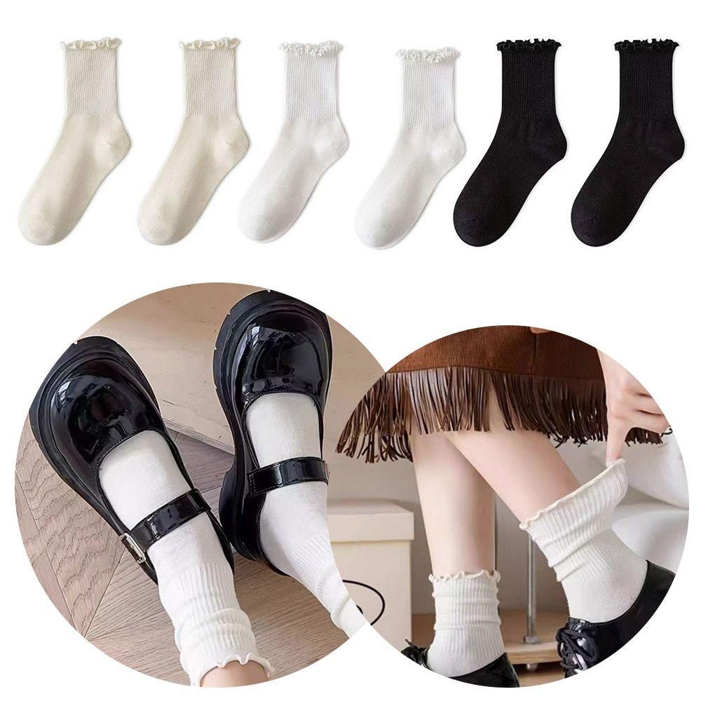 Solid Color Medium Tube Sock Comfortable Stack Socks Kawaii Lolita Ankle Short