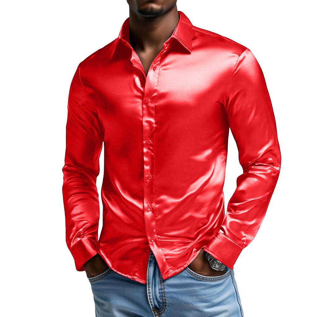 Męska Koszula z Długim Rękawem, Jednym Guzikiem i Kołnierzem Klapowym