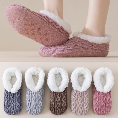 Women's Thick Lamb Fleece Non-Slip Floor Socks for Winter Warmth, Home, Confinement, Autumn, and Sleeping.