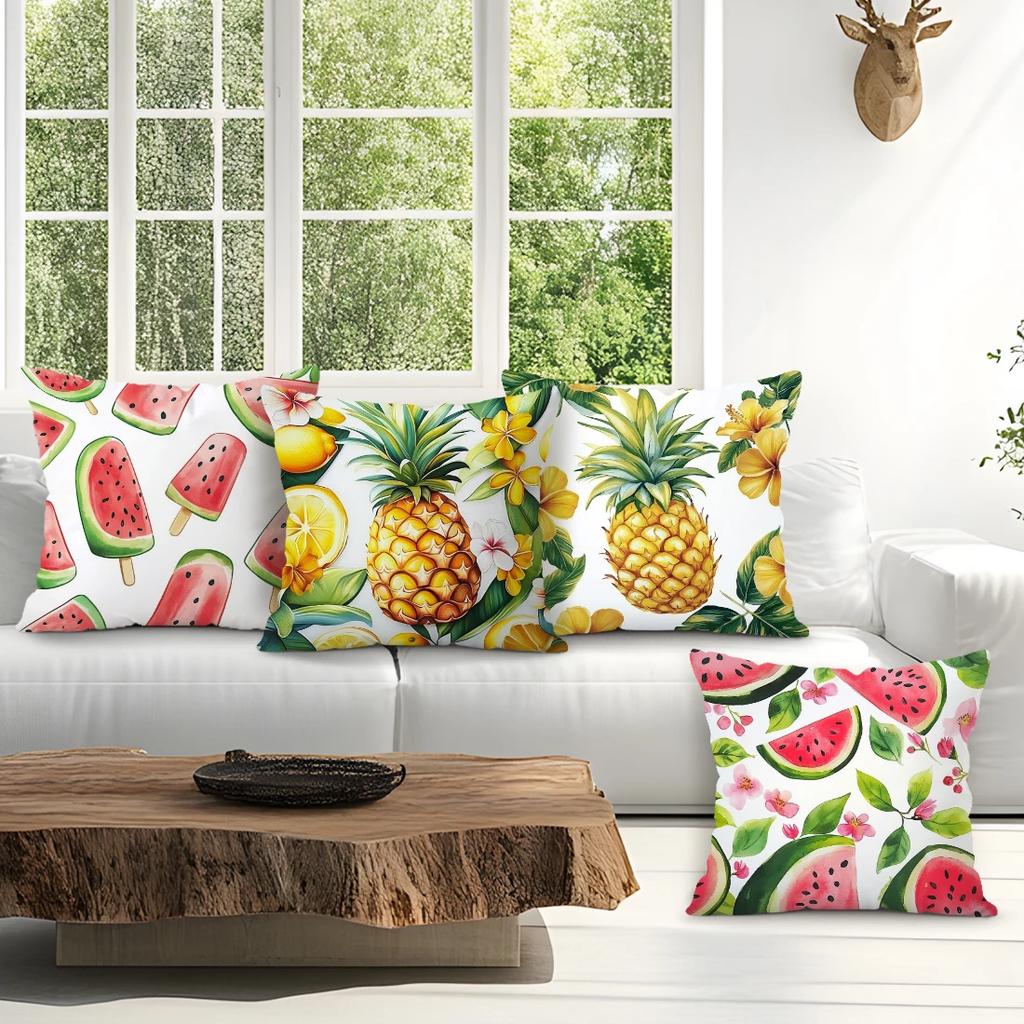 4 pezzi/set Cuscini Tema Frutta Estiva Federe Copricuscino in Poliestere Cuscino da Lancio Federa Decorazione Casa Auto Divano
