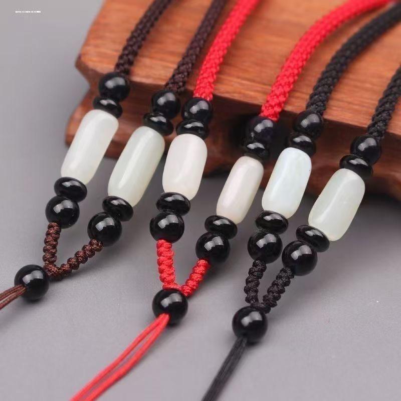 Adjustable Hand-Woven Hetian Jade Pendant Lanyard in Red and Black for Men and Women - Emerald Necklace Rope