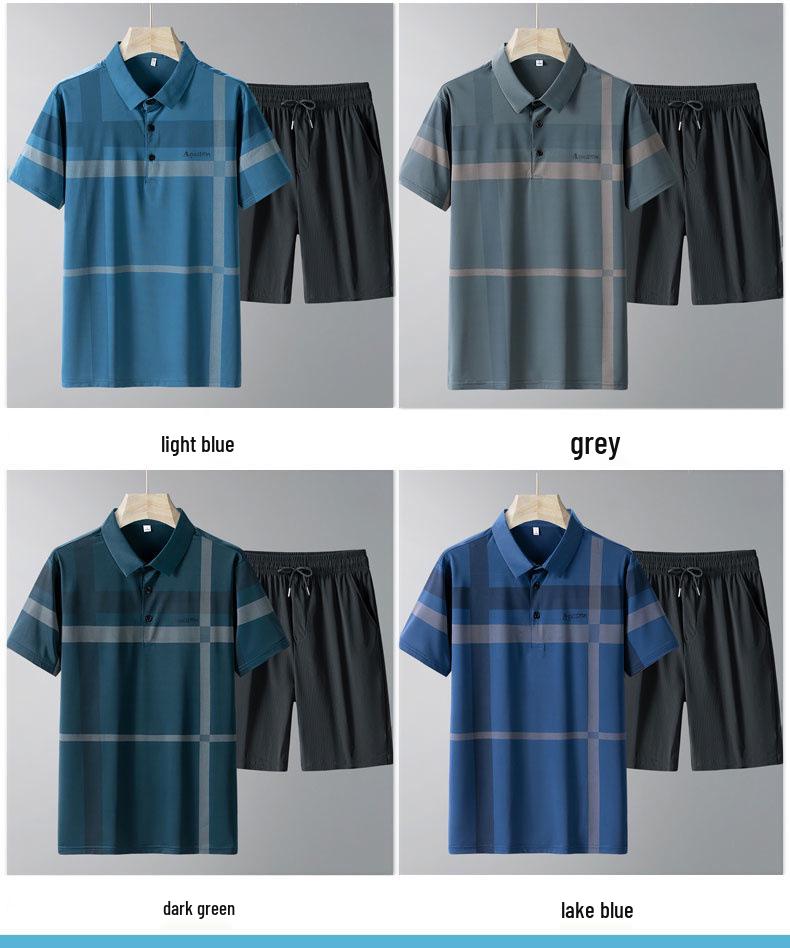 Men's Summer Casual Ice Silk T-Shirt and Shorts Set for Middle-aged & Elderly