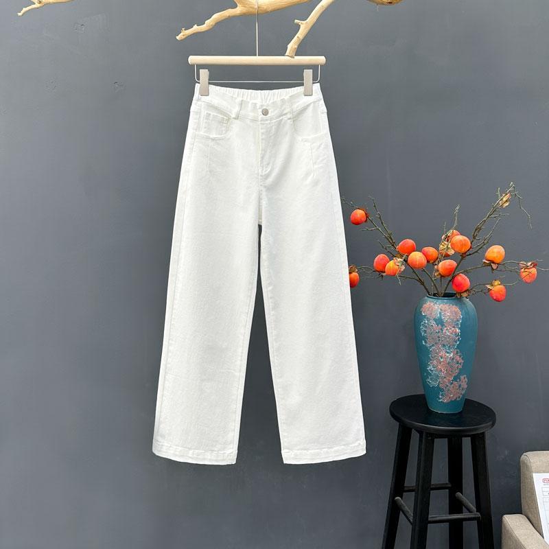 

Весна-лето Женские джинсы с высокой талией Широкие брюки Свободные прямые джинсы 3XL белый
