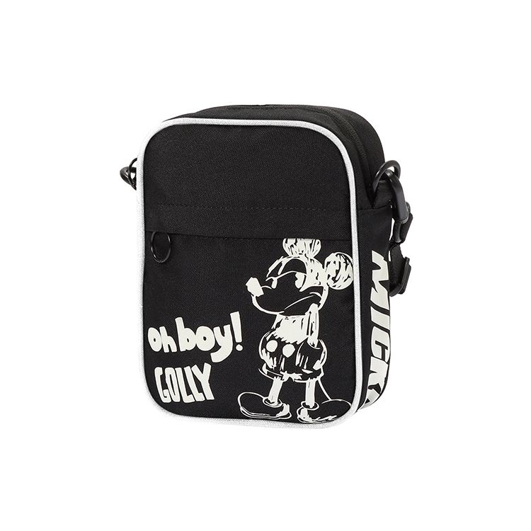 Li Ning X Disney Collaboration Mickey Mouse Pattern Polyester Shoulder Bag Unisex Shoulder Bag Black ABDQ172-1 Black