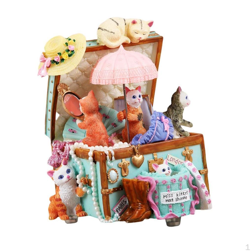 Christmas Cat Gift Box Statue Animal Sculpture Modern Decoration Craft Tabletop Ornament