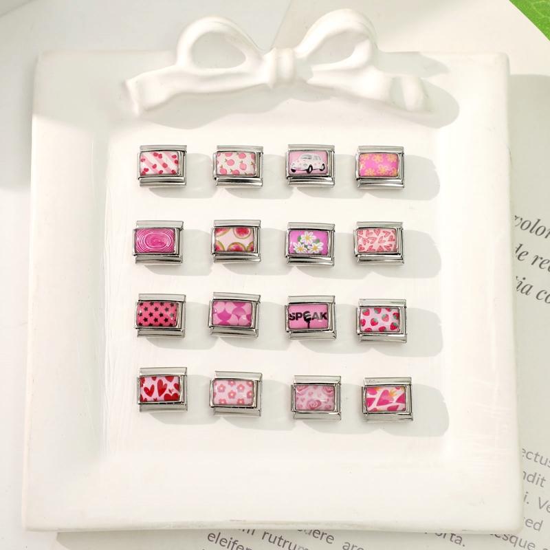 New Y2K Pink Strawberry Cherry Heart Daisy Rose Italian Charm Links Fit 9mm Bracelets Bangle Stainless Steel DIY Making Jewelry