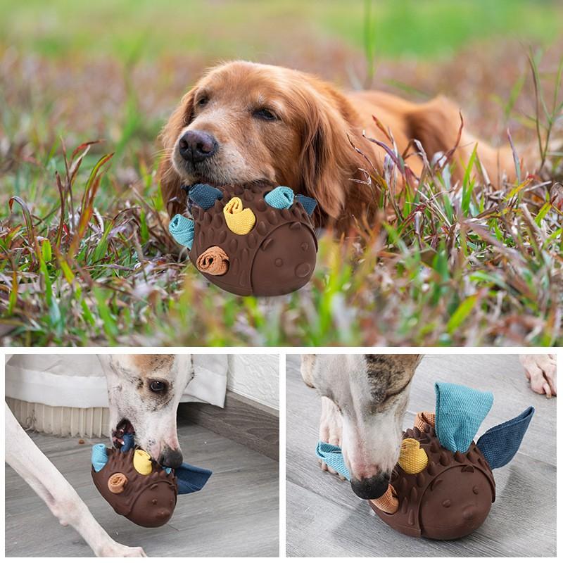 Dog Hedgehog Interactive Treat Dispensing Toy Natural Rubber Chew Ball Puppies