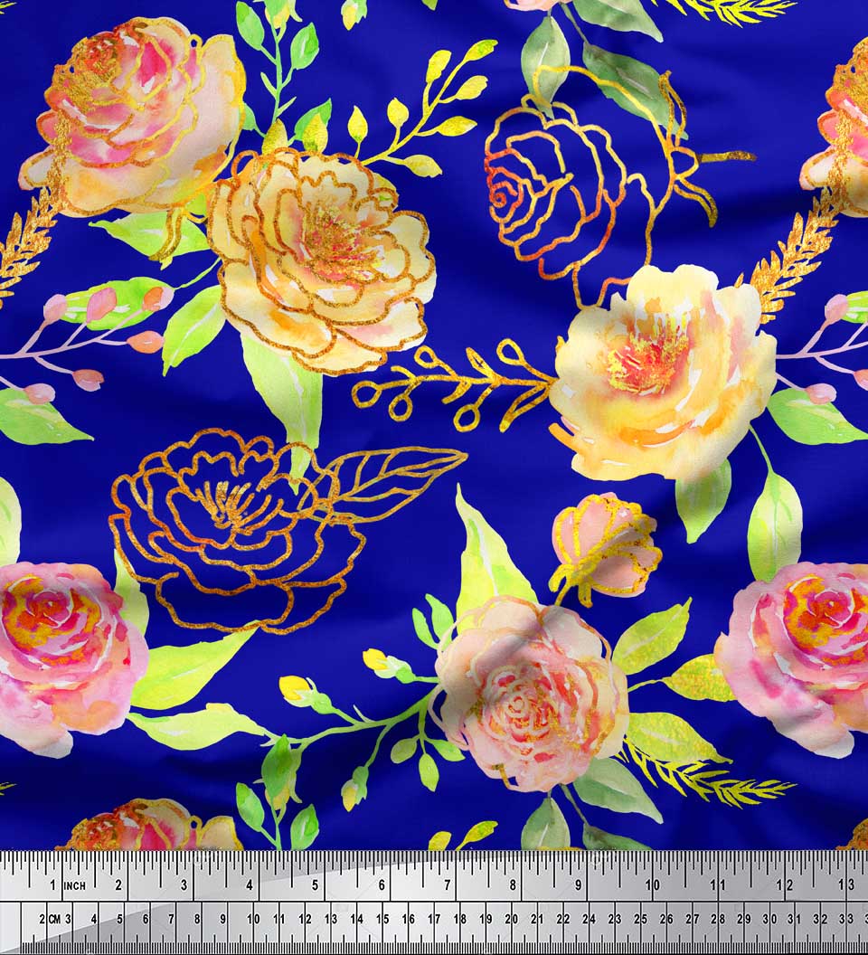 

Тканина Soimoi Grey Japan Crepe Satin Leaves & Begonia Floral Print Тканина на метр 42 дюйма 42 Inch Wide - Poly Crepe синій