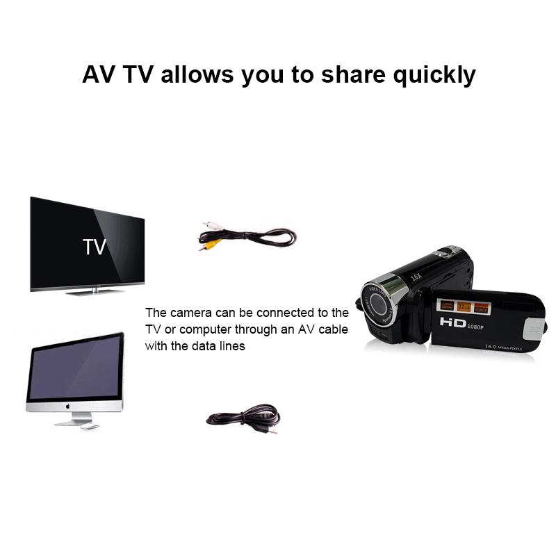 Videocamera 16MP Full HD Zoom digitale Videocamera Schermo LCD TFT Riprese DVR Videocamera Schermo da 2,7 pollici Visualizzazione Riproduzione