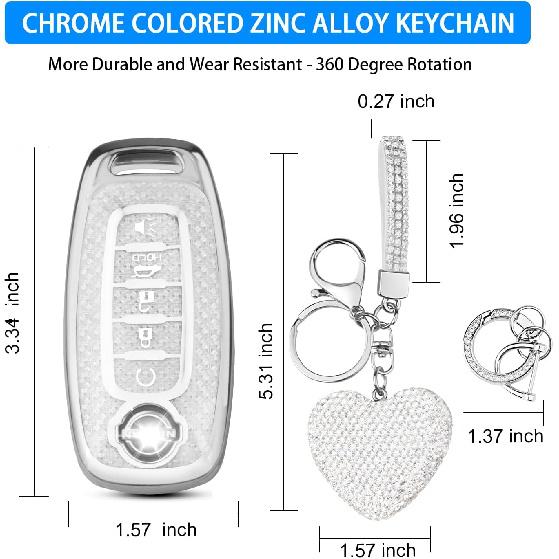 QBUC Key Fob Cover For Nissan With Heart Keychain, Car Key Fob Protector For Women, 5 Buttons Key Case Compatible With 2024 2025 Pathfinder Rogue,