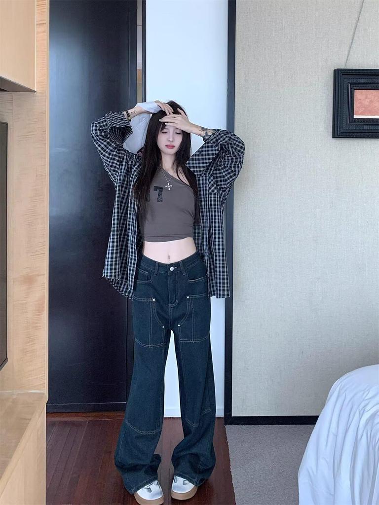 High Waist Women's Loose Straight Jeans - Slim, Wide Leg, 2024 Style for Spring, Autumn, Winter