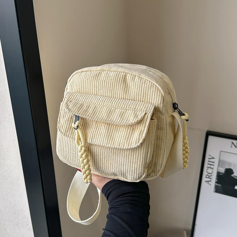 Corduroy autumn new fashion solid color fabric mobile phone bag campus style girls casual shoulder messenger bag