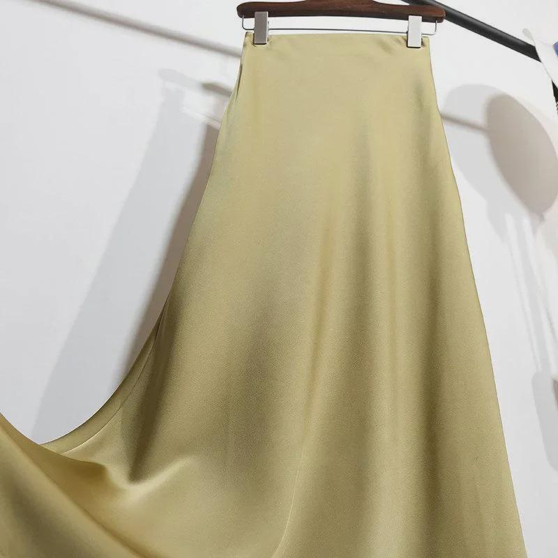 Women's High-Waisted A-Line Satin Skirt, Slimming Tall Fit - 2025 Summer Collection