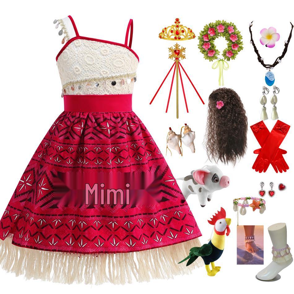 Moana 2 Cosplay Šaty s flitry, krajkou a třásněmi pro dívky