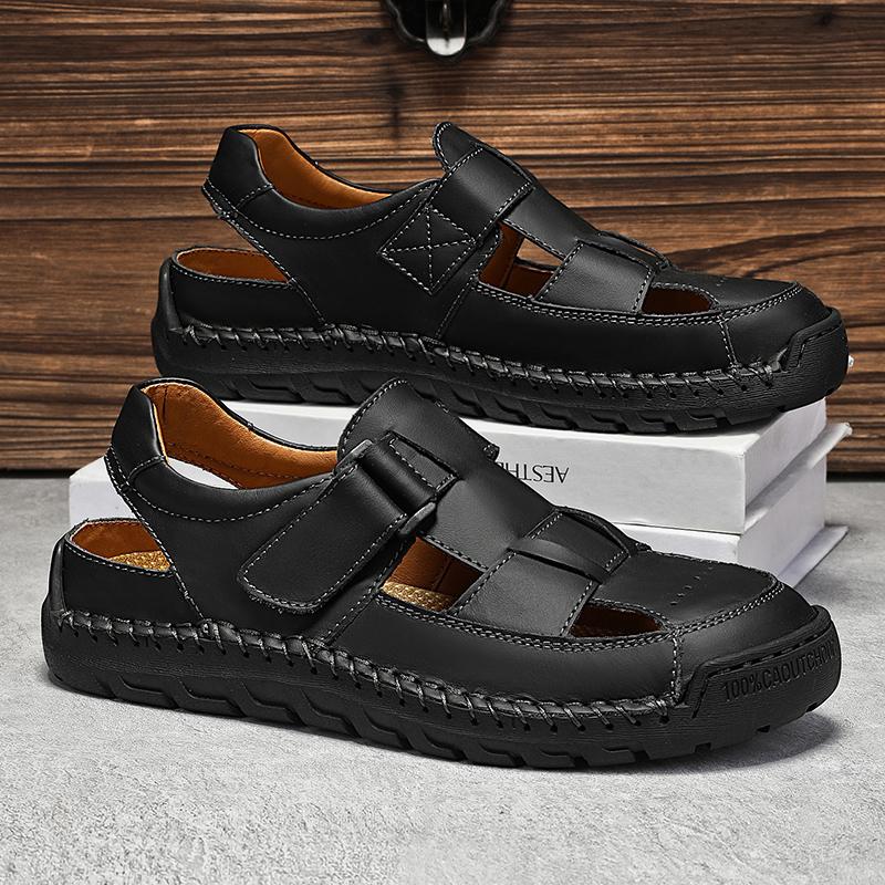 Letní pánské kožené plážové sandály Čistě ručně vyráběné Pánské sandály s uzavřenou špičkou