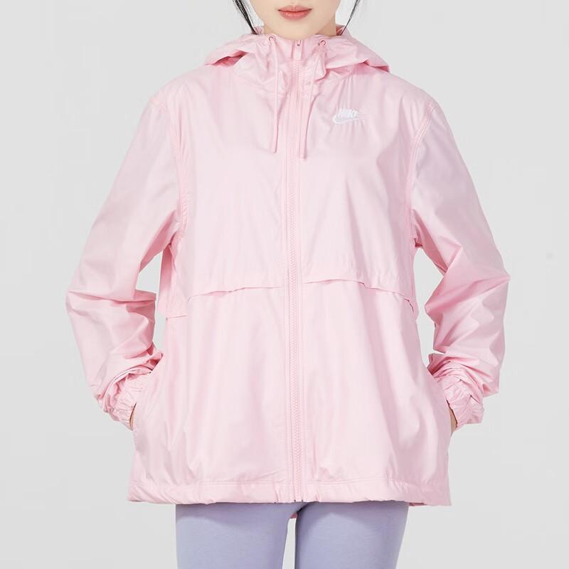 Nike Solid Logo Sports Casual Løs Miljøvennlig Vindtett Vannavvisende Lett Vevd Hettejakke Damejakker Dusrosa DM6180-690