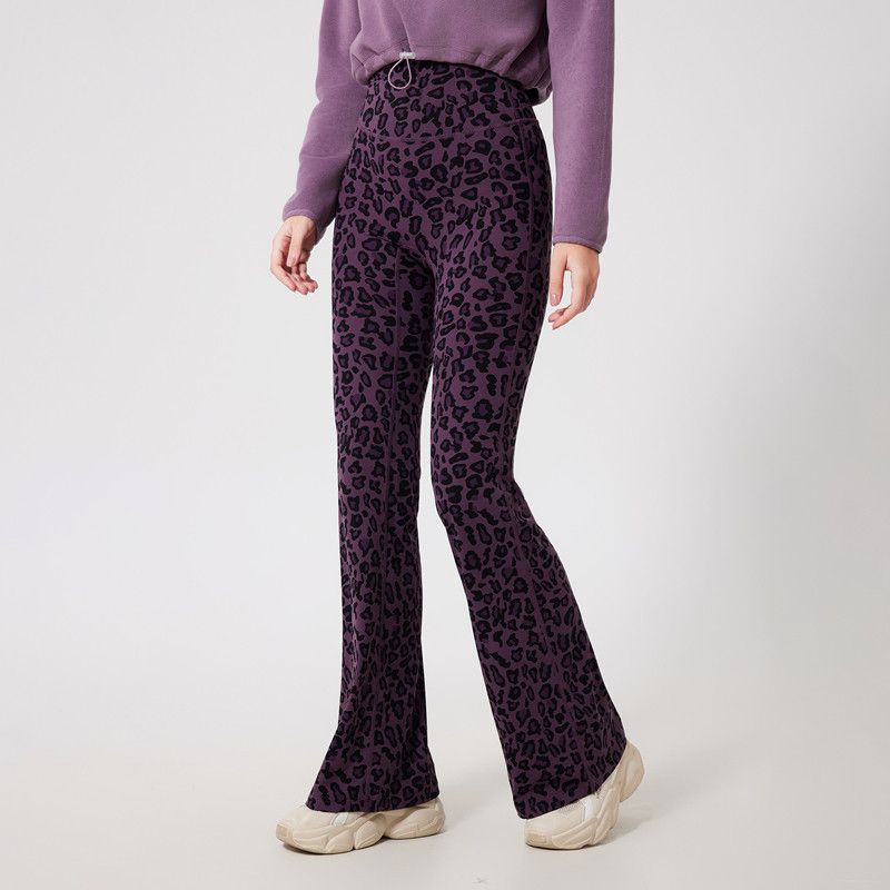 Fx3051 Color Discount Fashion Leopard Print with Velvet Heattech Micro-Pull Yoga Pants High Waist Fitness Pants Outwear Bell-Bottom Pants
