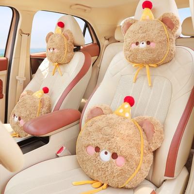 Roztomilý vankúšik na opierku hlavy auta, vankúšik na krk, kreslený vankúš na podporu pásu do auta, plyšový vankúš na operadlo zadného sedadla auta, bedrový vankúš