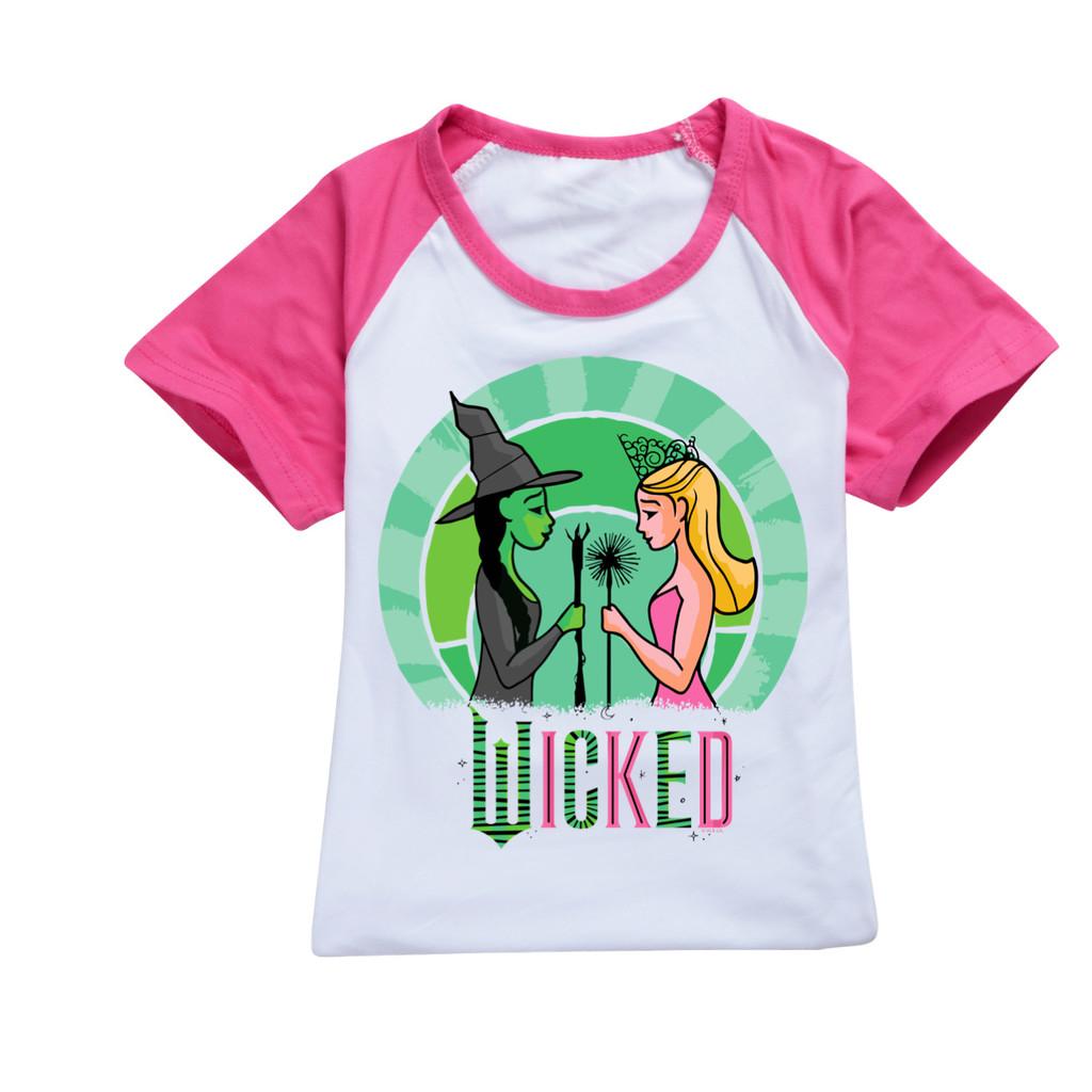 Kids Girls Witch Print Short Sleeves T-Shirt Shorts Pants Sport Clothes Set