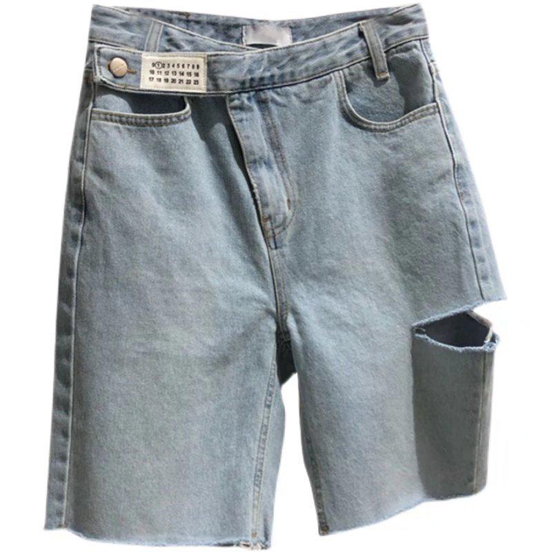 Women's High Waist Ripped Denim Shorts - Slimming Five-Point Style for 2024