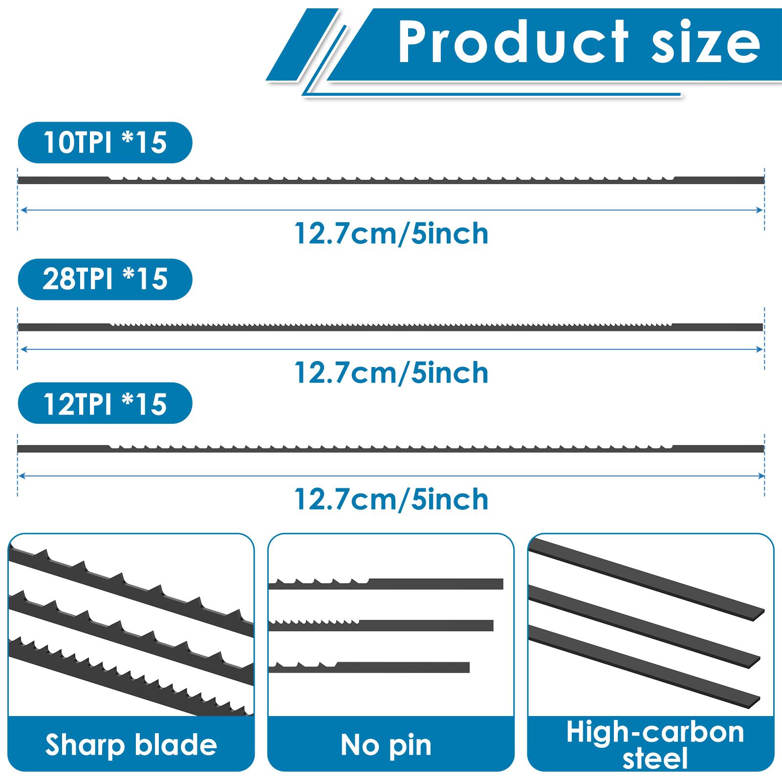 

60Pcs Plain End Scroll Saw Blade Set 5 inch TPI 10/12/28 Fine Cut Power Tools Accessories Woodworking for Most Wood Plastic DIY 5Inch