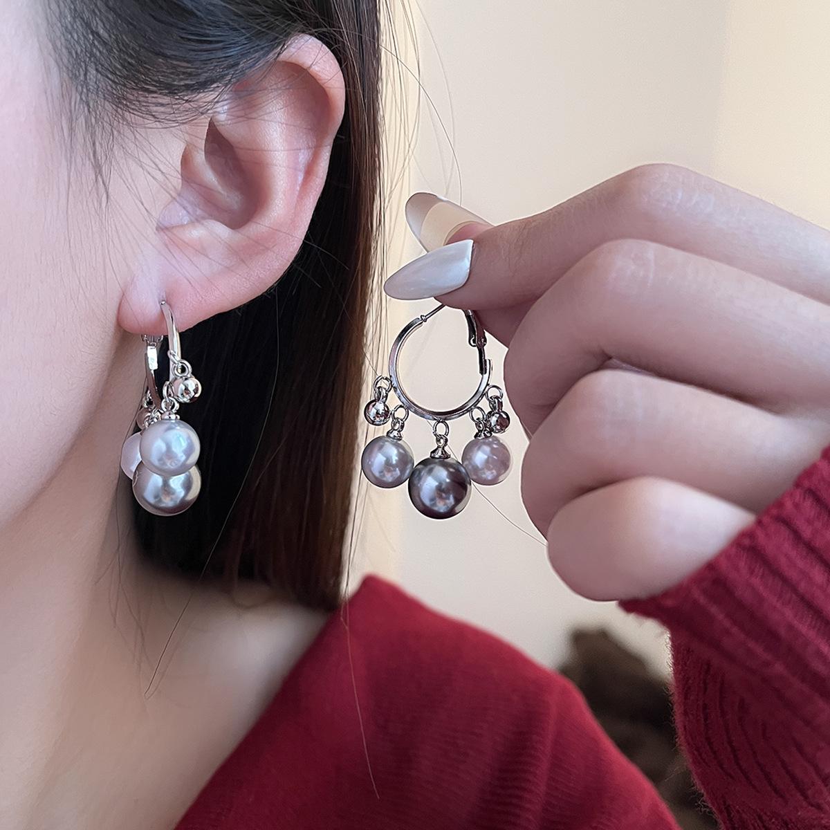 925 Sterling Silver Geometric Pearl Tassel Earrings: Autumn Winter High-End Fashion, Unique Design