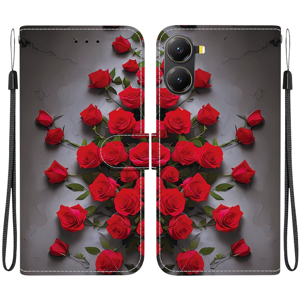 Handmade PU Leather Flip Case for Xiaomi Poco X7 Pro Anti-Slip Shockproof Cover with Wrist Strap & Heart/Rose Cat Designs