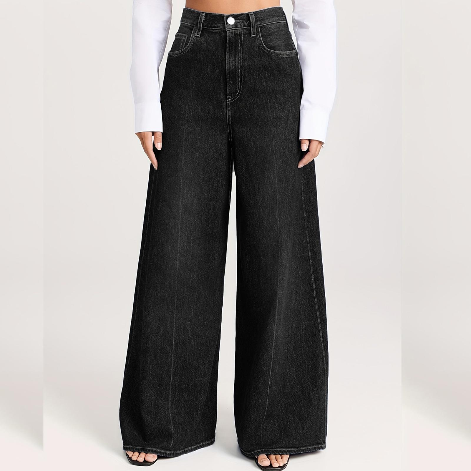 

Women s Trousers Large Size Stretch Jeans Loose Semi-Elastic Pants XXL чёрный