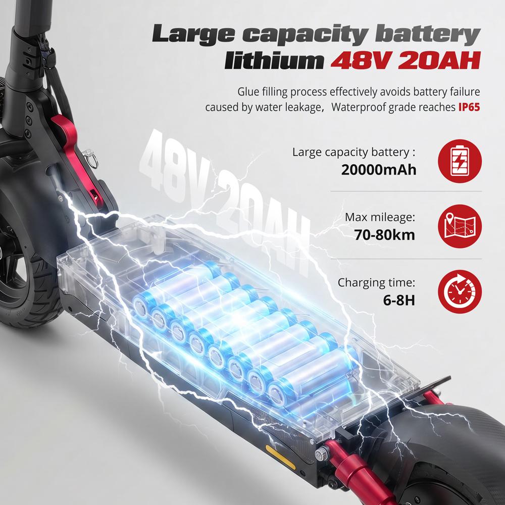 1000W Foldable Off Road E Scooter 48V20AH 54KM 45KM/H Dual Shock Hydraulic Brake 10" Tubeless Tire for Adults