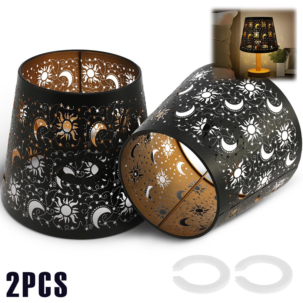 2Pcs Metal Table Lamp Shade Sun Moon Star Pattern Hollow Out Iron Lampshade Cover for Table Lamps Small Chandeliers Wall Lamps