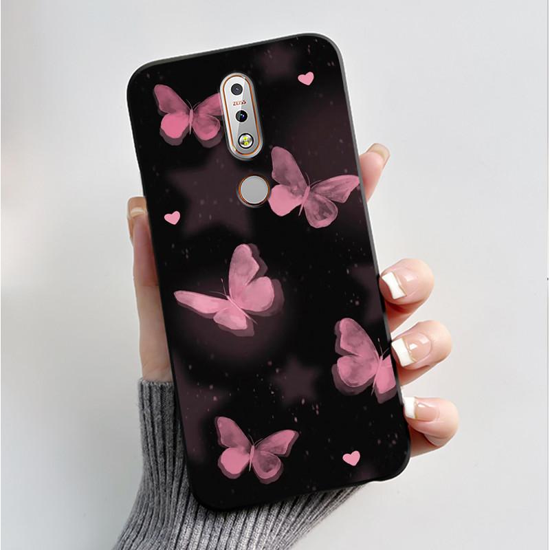 Printing Pattern Case For Nokia 7.1/Nokia 7 Plus Fundas Nokia7 Cover Soft Silicone Black Shell Cute Flower Cartoon Casing Coque