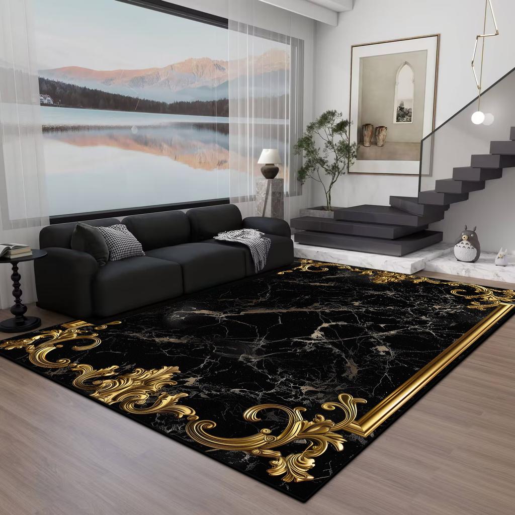Black Gold Marble CARPET FOR LIVE ROOM Washable Room Decorations Sofa Table Large Area Rugs Non-slip Large Rug Coffee Tables Mat