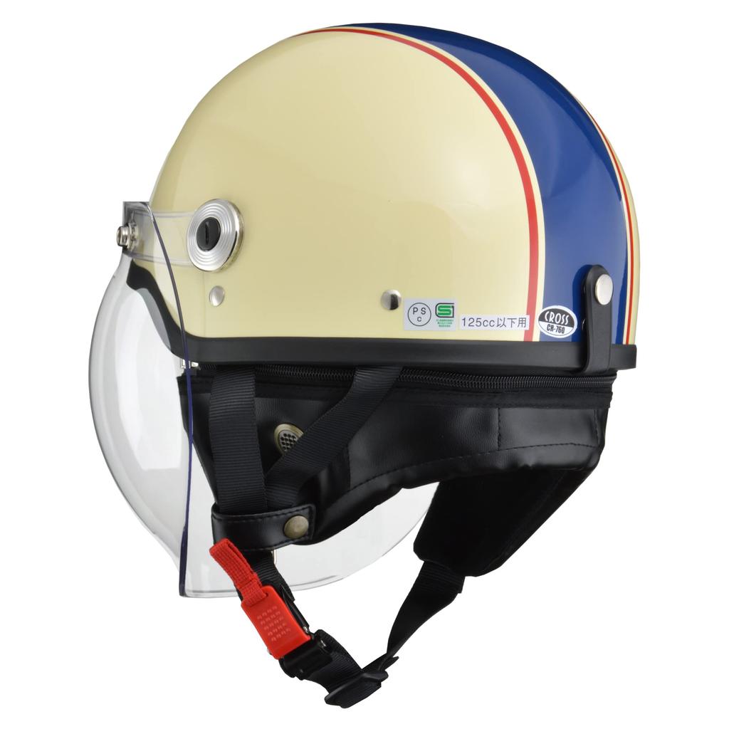 Motorcycle Helmet Jet CROSS with Bubble Shield Ivory x Navy FREE circumference than [Lead Industries] CR-760 - (Head 57cm~less 60cm)