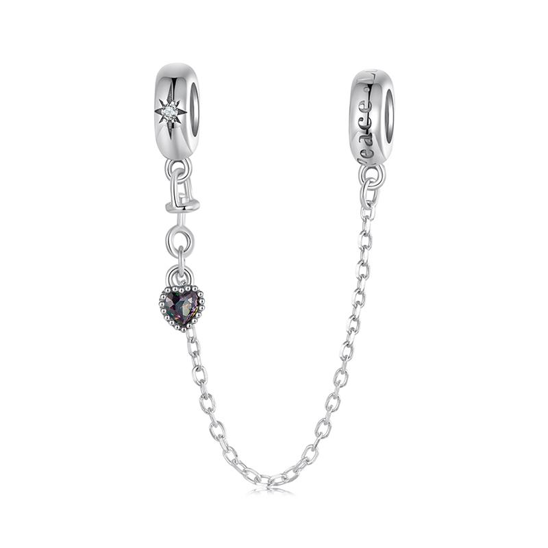 WOSTU 925 Silver Love Heart Silicone Safety Chain Butterfly Angel Wing Link Charm Fir Original Bracelet DIY Jewelry