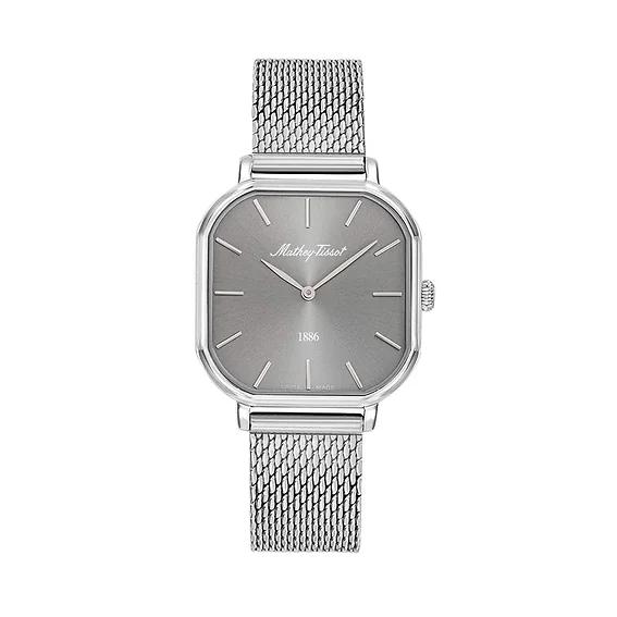 Mathey-Tissot Ceas de damă Monsoon Square din oțel inoxidabil cu cadran argintiu cu quartz D7917AS
