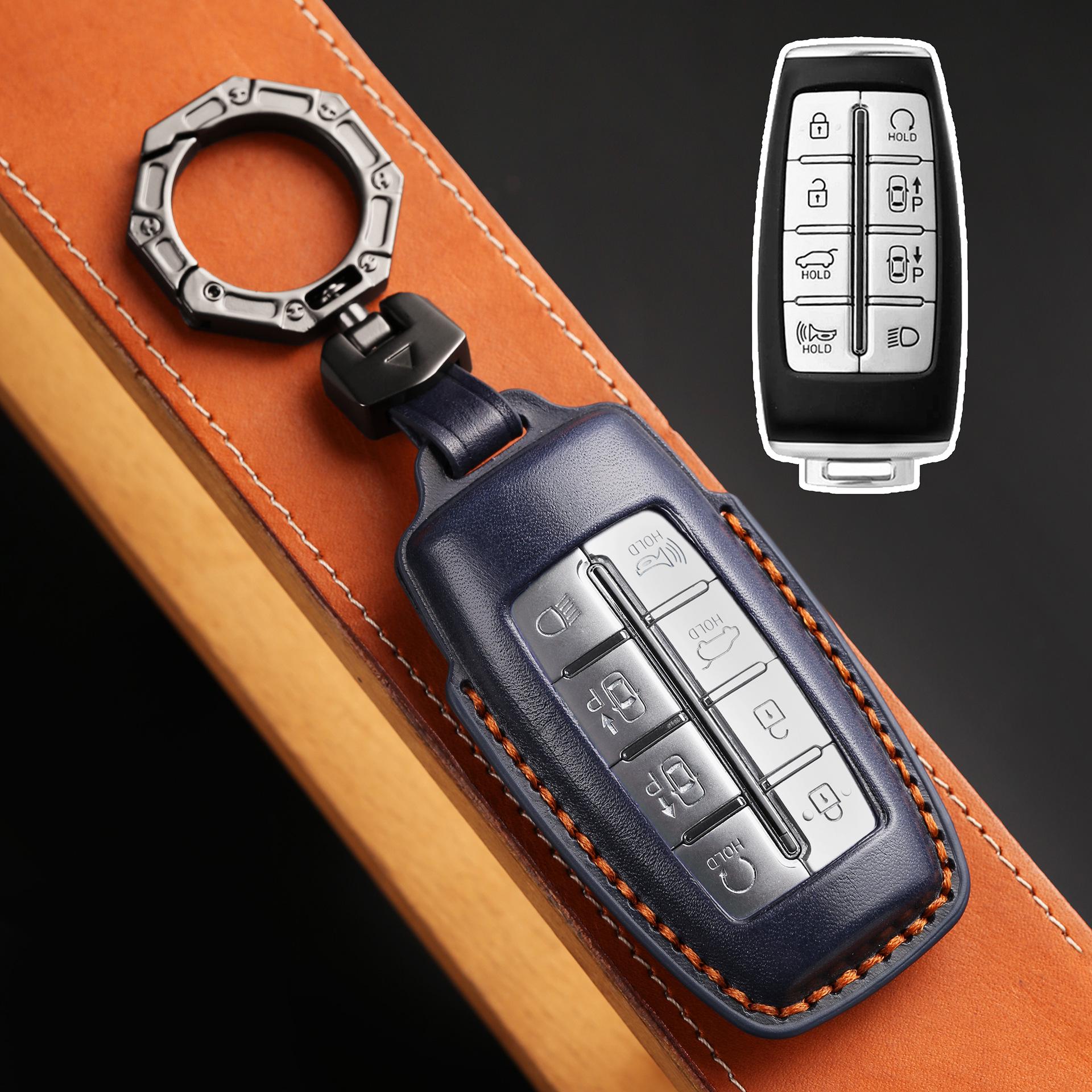 

Premium Leather Key Protection Cover for Genesis GV80 синий