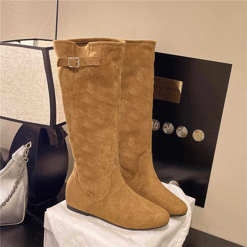 Herbst und Winter 2025 neue Retro-Wildlederstiefel Kinder Innenhöhe Erhöhung runde Spitze hoher Schaft dünne Western-Pile-Stiefel